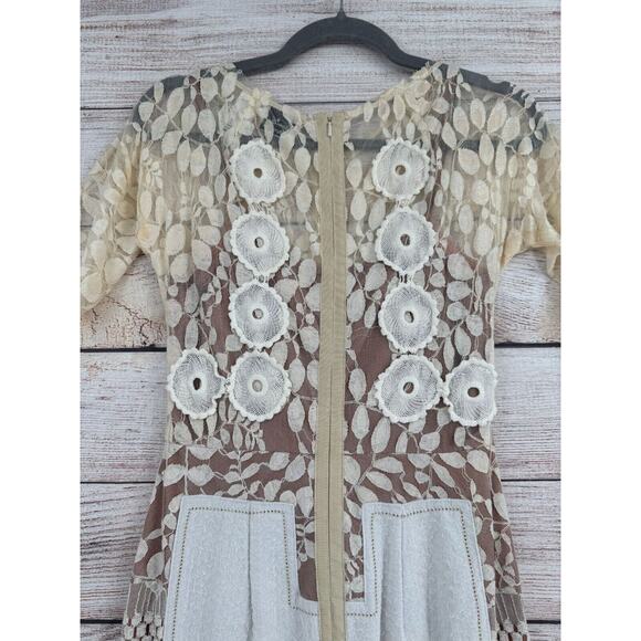 Beguile by Byron Lars Floral Brocade Lace Dress Women's Size‎ 0 Cream/Tan Lined - Picture 4 of 13